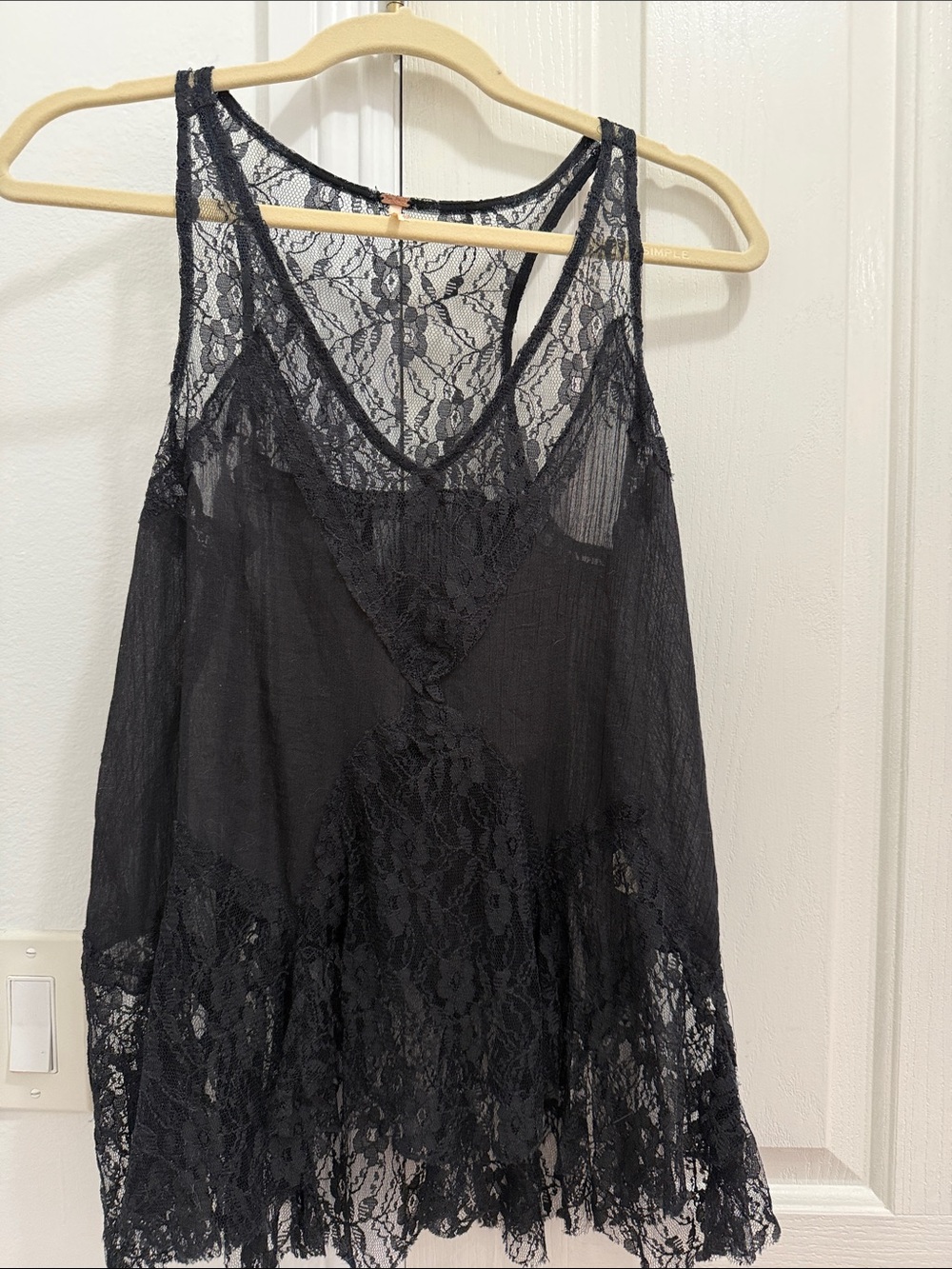 Free People Black Sheer Lace Chemise Tank